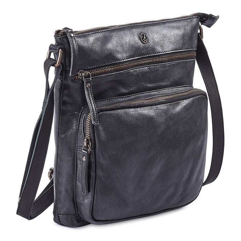 Cochoa Crossbody Bags for Women Real Leather Purse Handmade Vintage Crossover Shoulder Pocketbook (Black Washed Vintage) - Image 1
